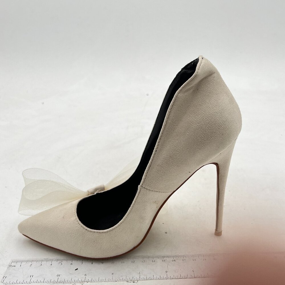 FSJ Apricot Mesh Bows Prom Pointy Toe High Heel Stiletto Pumps Closed Toe Shoes - Picture 2 of 8